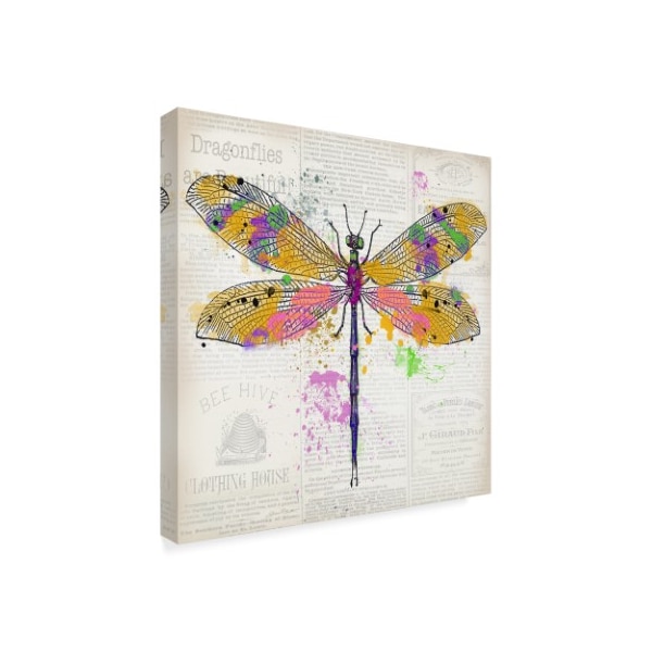 Jean Plout 'Dragonfly On Newsprint 3' Canvas Art,18x18